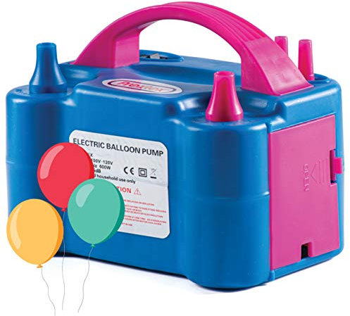 Prextex Electric Balloon Pump - Blue 110V 600W Portable Balloon Pump with Air Blower and Dual Nozzle Balloon Inflator for Fast and Easy Bulk Balloons Filling for Event and Party Decoration
