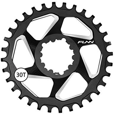 Funn Solo DX Plato Estrecho Ancho para Cadena de 9-12 Velocidades, Compatible con Bielas de Montaje Directo SRAM, Desplazamiento de 3mm, Plato de Cadena de Velocidad Única (30 Dientes, Negro)