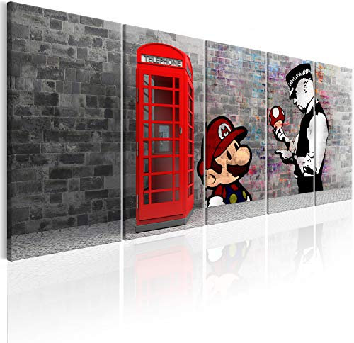 murando Acrylglasbild Banksy Mario 200x80cm 5 Teilig Wandbild auf Acryl Glasbilder Kunstdruck Moderne Acrylglas Platte Wanddekoration Geschenke Heimdekoration Glasbild - London Street Art Urban Mural