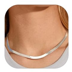 FOCALOOK Damen Choker Edelstahl Kurze Halskette 38+9cm 5mm breit Flache Schlangenkette verstellbare Kurze Gliederkette Modeschmuck Accessoire für Ehefrau Freundin Schwester