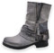 Damen Stiefeletten Biker Boots Stiefel mit Nieten Frauen Schuhe Blockabsatz Herbst Winter Bequeme Schuhe Schnallen - ST04 - Grau - Größe 36