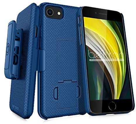 BELTRON Holster Case for iPhone 7/8/SE 2020/SE 2022, Super Slim Rubberized Grip Case & Swivel Belt Clip Holster Combo with Built-in Kickstand for Apple iPhone SE3 2022, SE2 2020, 8, 7, 6s (Blue)