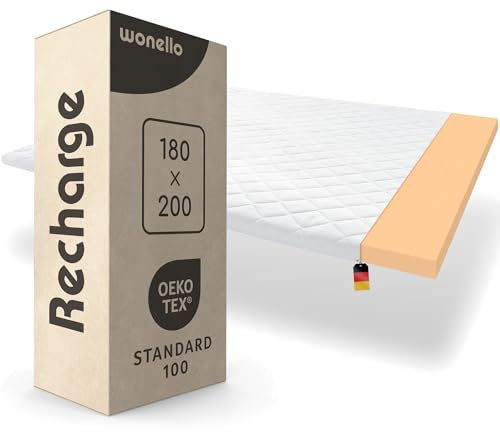 WONELLO® Matratzentopper Recharge 180x200 cm | Kaltschaum Fest | Öko-Tex Zertifiziert & waschbar | Matratzenauflage für extra Komfort | Gel Topper für Matratzen | 180 x 200cm für Bett & Boxspringbett