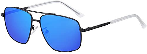 H HELMUT JUST Lunettes de Soleil Homme Polarisées Carrée Verres Miroir Bleu Anti-reflet Anti-éblouissement Categorie 3