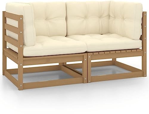 vidaXL Gartensofa 2-Sitzer, Gartenmöbel 2 Ecksofa mit Kissen, Modular Sofa Lounge Sitzgruppe für Garten Terrasse Balkon, Loungemöbel, Honigbraun Massivholz Kiefer