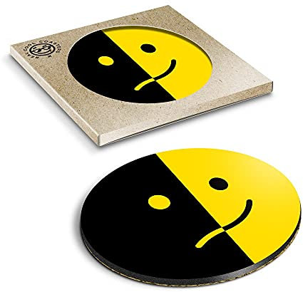 1 x Eco Boxed Cork Coasters - Yellow Black Smile Face Smiley Drink Cup Mug Glass Table Mat #9229