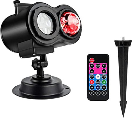 JZlamp 2IN1 Christmas LED Disco Lights 16 Pattern Film Projector Lamp Wtih 10 Colorful Water Ripple Halloween Snowflake Projection Lamp