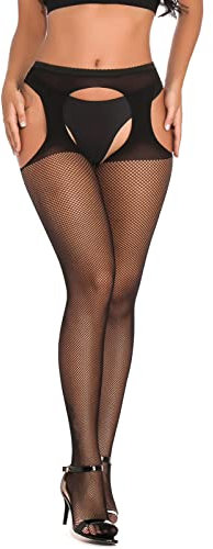 Adove Suspender Tights for Women High Waisted Garter Pantyhose Pattern Thigh High Fishnet Stockings