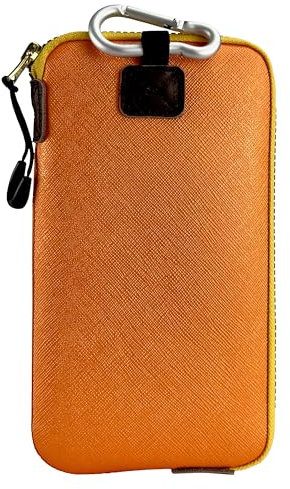 OneJoy Neopren Handyhülle mit Karabiner, Handytasche passend für 6,1-6,9 Zoll Mobiltelefone, große Reißverschlussöffnung und eine Innentasche [ Orange ]