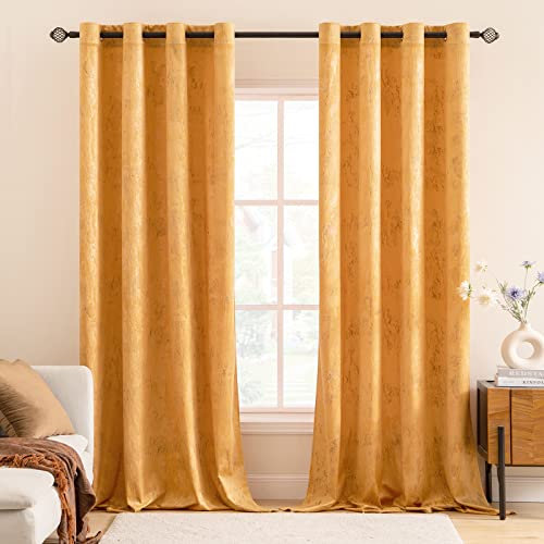 MIULEE 2er Set Samtvorhänge Verdunklungsvorhang Blickdicht Vorhänge mit Ösen Thermogardine Verdunkelungsgardinen Ösenvorhang für Schlafzimmer Wohnzimmer 117 x 228 cm(B x H) Gelb