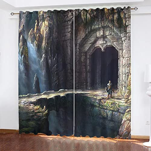 SMNVCKJ Hobbit Verdunkelungsvorhang Herr Der Ringe Vorhang Magische Hintergrund Mit Schlaufen Und Haken, 2er Set Für Kinderzimmer (9,183 × 160 cm)