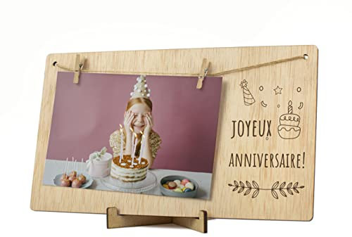 CONTRAXT Cadre photo pele mele photo mural. Cadre support tableau pele mele cadeau details joyeux anniversaire amis homme femme enfants porte photo corde pince polaroid pèle mêle (Anniversaire FR)