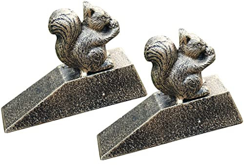 Türkeil Boden Courtyard Haltbare Befestigung Aus Gusseisen Türstopper, Eichhörnchen-Dekoration Im Retro-Stil Keile, (Color : Bronze, S : 13.8 * 4.7 * 9.5cm)