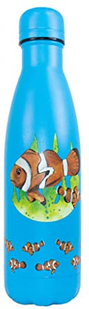 NatureVac - Clown Fish 500ml Insulated Water Bottle from Deluxebase. Blue Stainless Steel Thermal Flask for Gym, Office, Travel - Double Wall Vacuum, Leak Proof & BPA-Free - Cold for 24h/Hot 12h