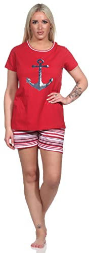 Normann Damen Shorty Pyjama mit Anker-Motiv und gestreiften Shorts - 122 205 10 755