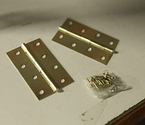 Garden Mile 2pc Brass Door Hinges 4 inch / 100mm Steel Hinges Heavy Duty and Long Lasting Internal Door Hinge with Screws Brass Butt Hinge for Gate, Windows, Closet, Drawer, Boxes