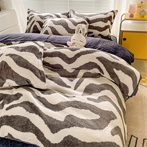 Morbuy Plüsch Bettwäsche Winter Warme Flanell Flauschig Bettbezug mit Reißverschluss, Zweiseitige Fleece Bettbezug für Einzelbett Doppelbett, ohne Kissenbezug (220x240cm,Zebra-Muster)