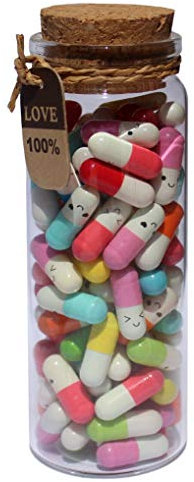 INFMETRY Cute Capsules in a Glass Bottle Lovely Pill Notes Valentines Day Gifts for Her Him Boyfriend Girlfriend Mom Birthday Anniversary Couples Gifts for Women Men (90pcs Mixed Color)