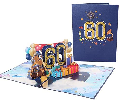60. Geburtstagskarte, Pop Up Karte Geburtstag, 60. 3D Geburtstag Grußkarte, Karte zum 60 Geburtstag Grußkarte mit Umschlag für Frauen Männer 60 Jahre Romantik Geburtstagskarte