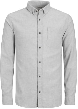 Jack & Jones Men's Jjeclassic Melange Shirt Ls Sn, Light Grey Mix, XL