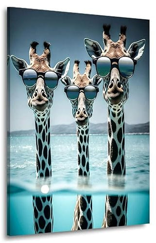Kunstgestalten24 Leinwandbild Die drei Giraffen im Meer Tier Bild Kunstdruck Raum Wand Deko