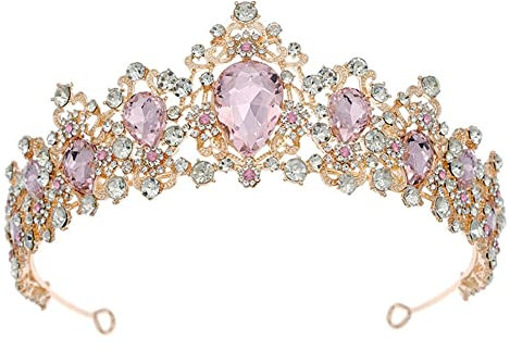 Surakey Prinzessin Tiara Kristall Krone Damen,Rosa Strass Krone, Hochzeit Tiara Kristall Strasssteine ​​Tiara Krone für Frauen Mädchen Kristall-Damen-Haar-Krone Strass Kristall Königin Tiara