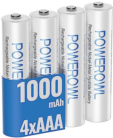 POWEROWL 4 PCS Rechargeable Batteries AAA 1000mAh - NiMH 1,2V - Premium NiMH Triple A Battery for Cordless Phones