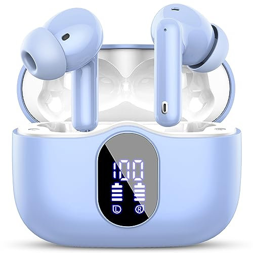 Wireless Earbuds, Bluetooth 5.3 Headphones In Ear with 4 ENC Noise Cancelling Mic, Bluetooth Earbuds Mini Deep Bass Stereo Sound, 36H Playtime LED Display Wireless Earphones IP7 Waterproof, Purple