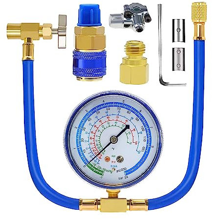Durratou 1 Set ACR134A Kühlschrank Freon Recharge Kit Piercing Dose Wasserhahn und selbstdichtender Adapter Blau 134A Kühlschrank Recharge Kit
