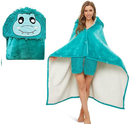 iyoimono Blaues Lama Alpaka Tragbare Decke Lama Alpaka Geschenke Sofadecke Kuscheldecke Lama Alpaca Wearable Hooded Blanket Geschenke für Frauen Erwachsene Mädchen und Kinder 152 * 125cm
