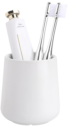 BosilunLife Bathroom Toothbrush Holder - Ceramic Toothbrush Cup Holder 12Oz White Toothbrush Holder for Bathroom Toothbrush and Toothpaste Holder for Bathroom Vanity Countertop,Ideal for Home, Hotel