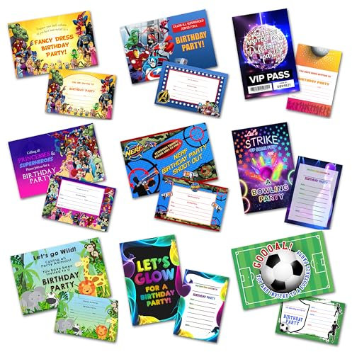 Childrens Party Invitations and Envelopes (WRITE ON) All party themes