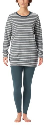 Schiesser Damen Schlafanzug lang Frottee warm kuschelig wohlfühlen-Nightwear Pyjamaset, Jeansblau_181967, 46