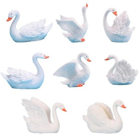 Molyorch 8 Stücke Mini Schwan Figuren Sammlung, Tier Charakter Spielzeug, Miniatur Tiermodell für Tortenaufsätze, Garten, Auto Dekorationen