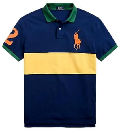 POLO RALPH LAUREN Herren-Poloshirt mit klassischer Passform, Big Pony, Netzstoff, Marineblau (Navy Yellow MU, XL), Marineblau, Gelb Mu, XL