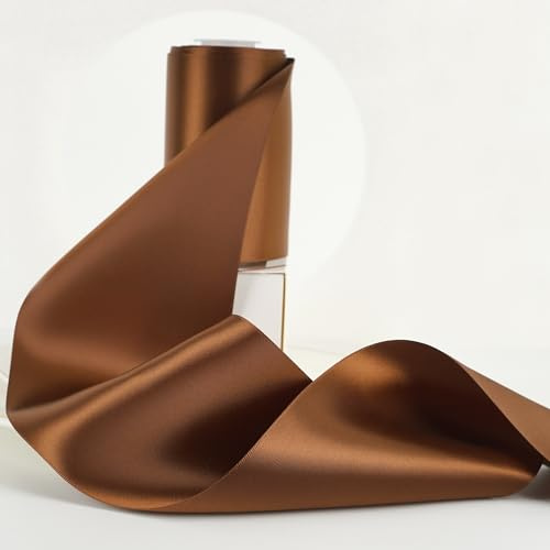 HUIHUANG Braunes Band, 10,2 cm breit, dunkelbraunes doppelseitiges Satinband für Stuhlschärpen, große Schleifen, Geschenkverpackungen, Blumenstrauß, Basteln, Weihnachten, Erntedankfest, Dekoration,