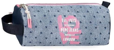 Pepe Jeans Noni Denim Trousse à bandoulière Bleu et Rose pour Ranger Vos Crayons et stylos Plusieurs Compartiments, Denim, Trousse Ronde