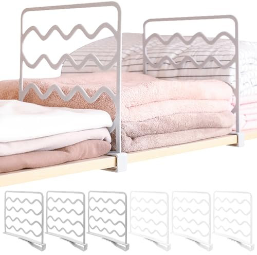 HEKOBAG 6 Stück Regaltrenner Kleiderschrank Schrankteiler Kunststoff Regalteiler Schrank ohne Bohren Trennwand Regal Weiß/Grau Regaltrenner Kleidung Trennwände für Schlafzimmer Küche Bücherregal Büro