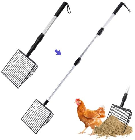 Dehnbare Hühnerkotschaufel für Hühnerstall, Zubehör, Siebschaufel für Hühnerstall, Hühnerstreu, Schaufel, Zubehör, Trennung von Kot und Schmutz von Sand (57,1 bis 127,7 cm) (3-in-1)