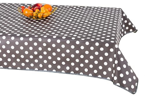 texpot Wachstuch 140 x 180 cm oval mit Punkte abwaschbar mit Saum Polyester Gartentischdecke