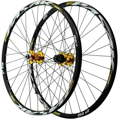 NBTRXWAFR Mountainbike MTB Laufradsatz,Vorderrad & Hinterrad Rad,26/27,5/29 Zoll Legierung Scheibenbremse Abgedichtetes Lager Fahrrad-Rad 7-12S Kassette 32H Felge,Gold,26inch