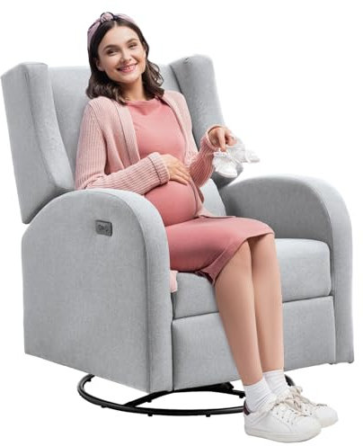 VEVOR Elektrischer Ruhesessel mit Drehfunktion & Gleitfunktion, 113,4 kg Tragkraft, Drehsessel mit Gleitfunktion & Einstellbarem Winkel, mit Polyesteroberfläche für Wohnzimmer, Schlafzimmer, Hellgrau
