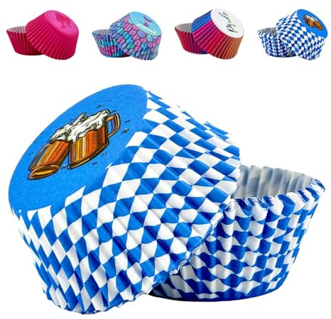 MORAINJAY 100 Stück Papier Muffinförmchen,Standardgröße Oktoberfest Blau Weiß Papierbackförmchen Backformen Muffin Cupcake Formen Fällen Liners Wrapper Förmchen für Bayerisches Oktoberfest Deko