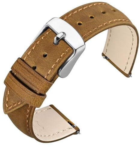 ANNEFIT Retro Watch Strap 20mm, Crazy Horse Leather Watch Band with Quick Release (Tan)