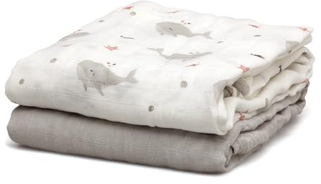 Kiokids Set 2 Museline Grey Whales 120x120cm