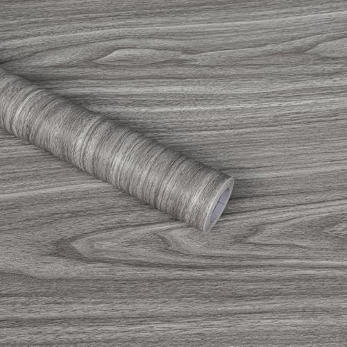 Abyssaly Grey Vinyl Wrap Self Adhesive Wallpaper, Wood Effect Sticky Back Plastic Roll for Furniture, Removable Peel and Stick Wallpaper Decorative Furniture Kitchen 40cm X 300cm