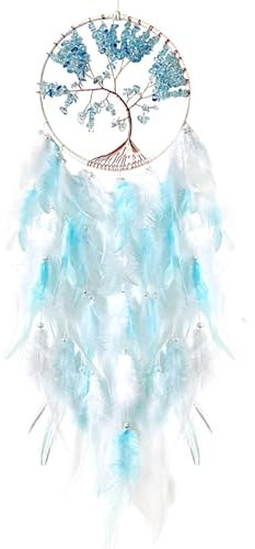 Pasdrucn Attrape-rêves avec Arbre De Vie, Kit De Bricolage en Cristal Naturel pour Enfants, Filles Attrape-rêves Bohème, Décoration Murale en Macramé, Décoration Murale pour Chambre à Coucher (Bleu)