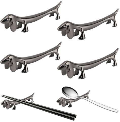 Tissting 4Pcs Chopstick Rests, Cute Sausage Dog Utensil Holder Anti-Slip Spoon Fork Knife Stand Rest Stand Rack Set for Dining Table Kitchen Decor