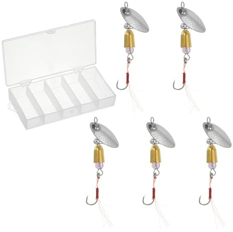 PATIKIL Fishing Lures Spinnerbait, 5 Pack Trout Lures Rooster Tail Fishing Lures Single Hook Trout Spinners 1/5 oz with Tackle Boxes for Freshwater Saltwater Fishing, Silver Tone