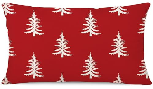 Ohok Dekorativ Weihnachten Kissenbezug 30x50 cm, Polyester Leinen Zierkissenbezüge Merry Christmas Kissenbezüge Dekor Kissenhülle Set für Schlafzimmer Wohnzimmer Sofa (Weihnachtsbaum Weiß)